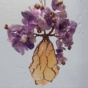 Amethyst Crystal Tree with Citrine Pendant